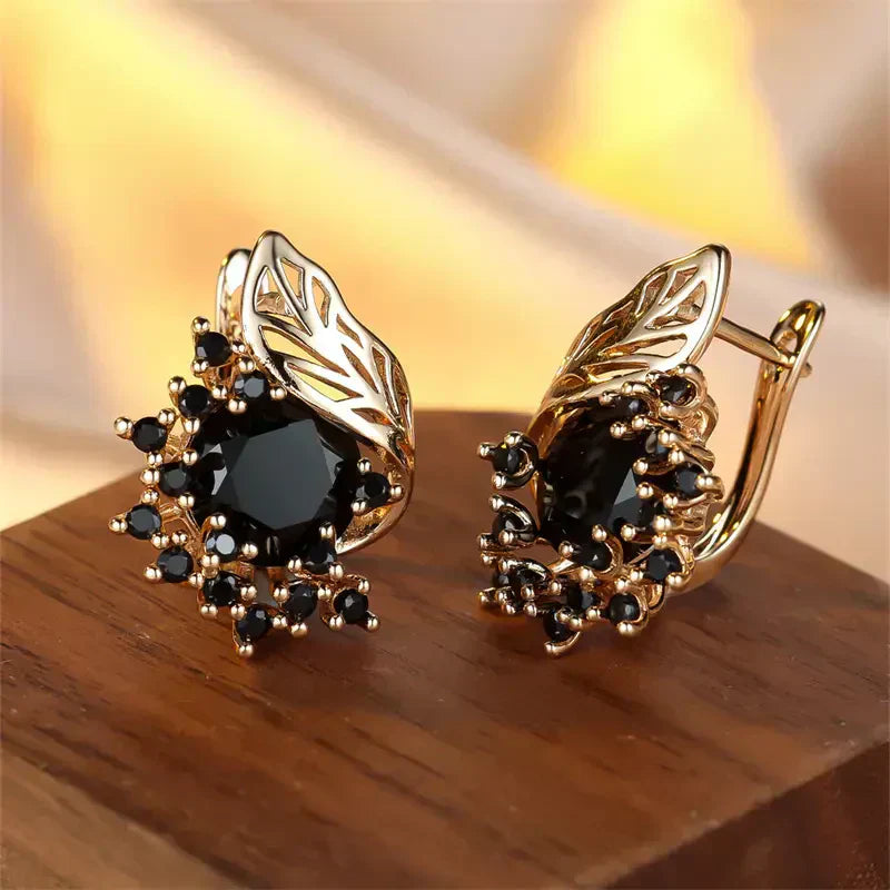 Black Zirconia Golden Earrings | Gold